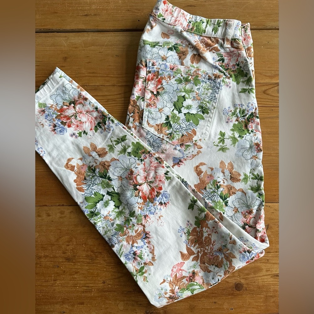 MANGO Denim & Tees Womens 6 Pull on DENIM floral Legging Skinny PANTS JEANS
